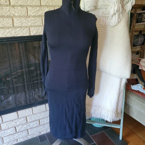 Gianfranco Ferre Vintage Navy Blue Silk Crepe Keyhole Reversible Sheath Dress 0 - Picture 1 of 8